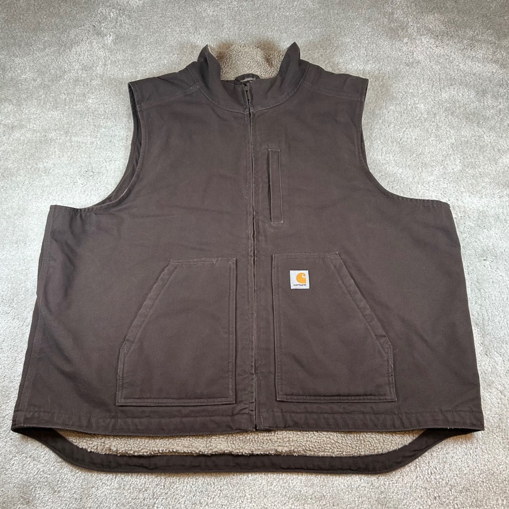 Carhartt 104277 DKB Mock Neck Sherpa Lined Vest Mens 2XL Brown Duck Canvas Zip